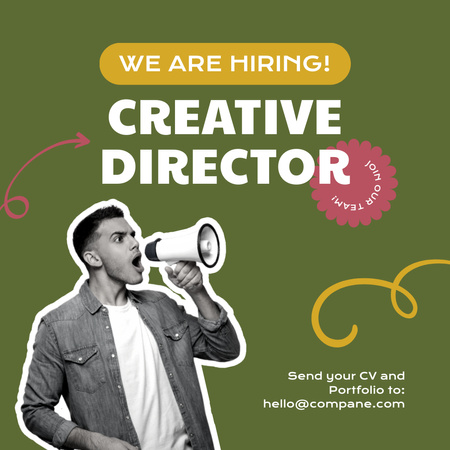Hiring Creative Director Advertisement with Young Man Instagram Design Template