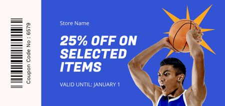 Basketball Items With Discounts Offer In Blue Coupon Din Large Design Template