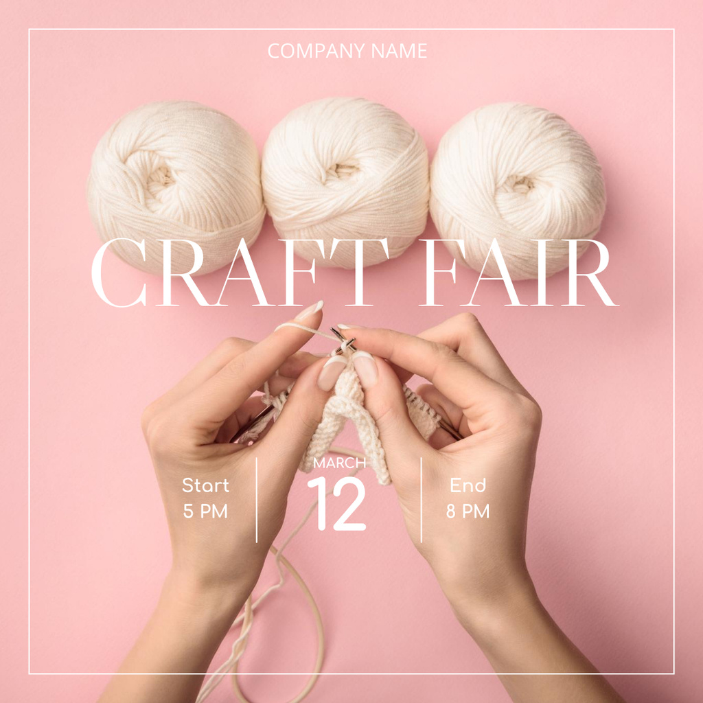 Craft Fair Announcement With Yarn And Knitting Instagram Tasarım Şablonu