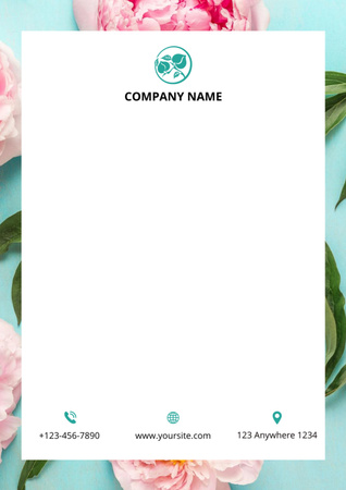 ピンクの牡丹を持つ会社からの手紙 Letterheadデザインテンプレート