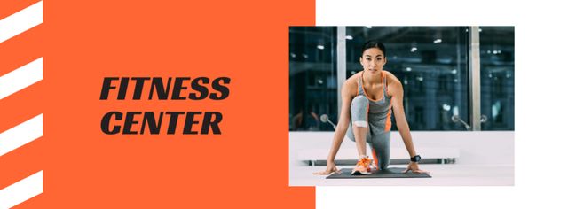 Fitness Center Ad with Woman doing Workout Facebook cover tervezősablon