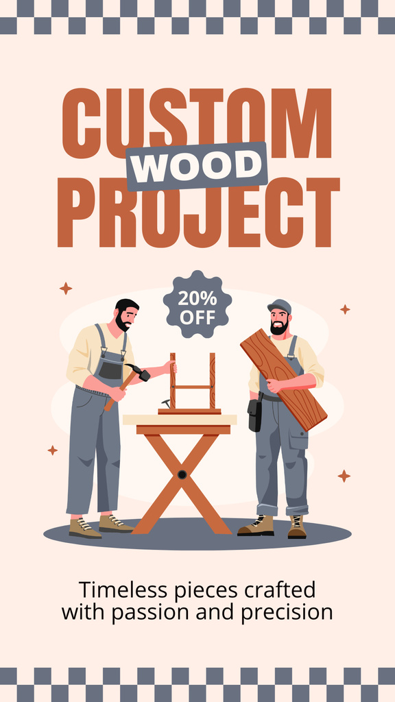Ontwerpsjabloon van Instagram Story van Marvelous Wood Furniture Crafting Service With Discount