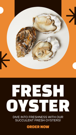 Designvorlage Meeresfrüchte-Angebot mit frischen Austern auf dem Teller für Instagram Story