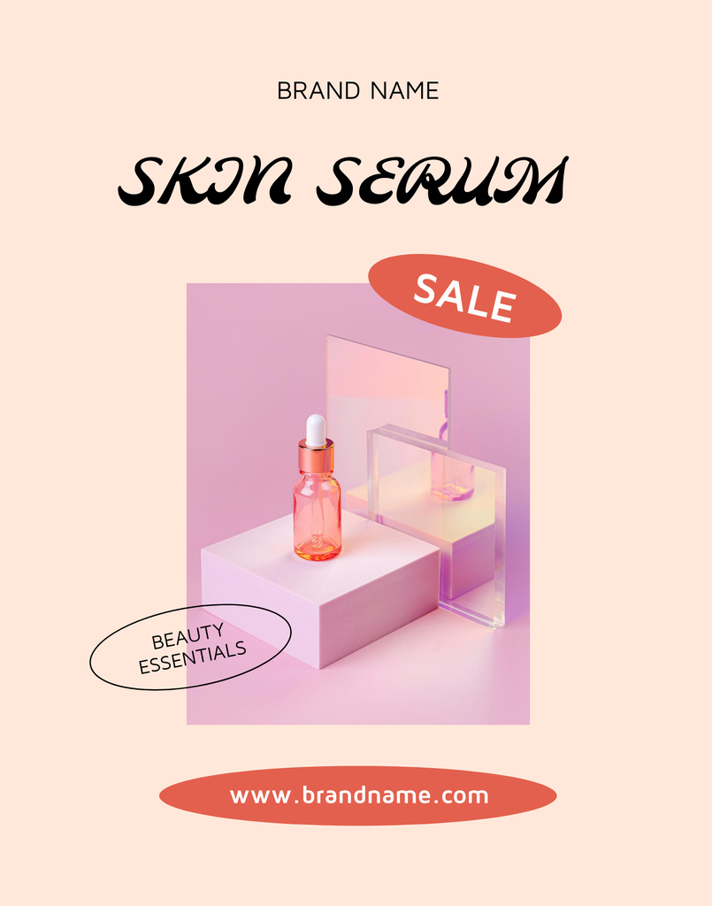 Exquisite Skincare Ad with Serum In Beige Poster 22x28in Design Template