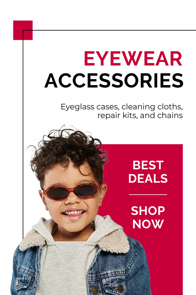 Ontwerpsjabloon van Pinterest van Cute African American Child in Stylish Sunglasses