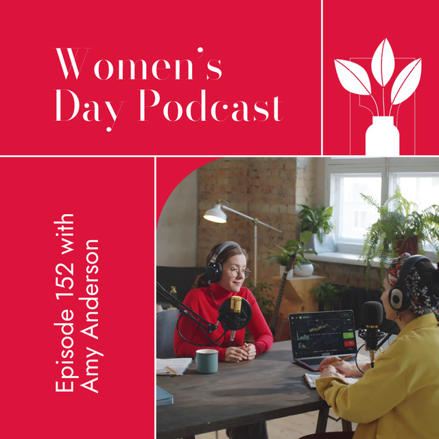 Designvorlage Women’s Day Podcast Episode In Studio With Guest für Animated Post
