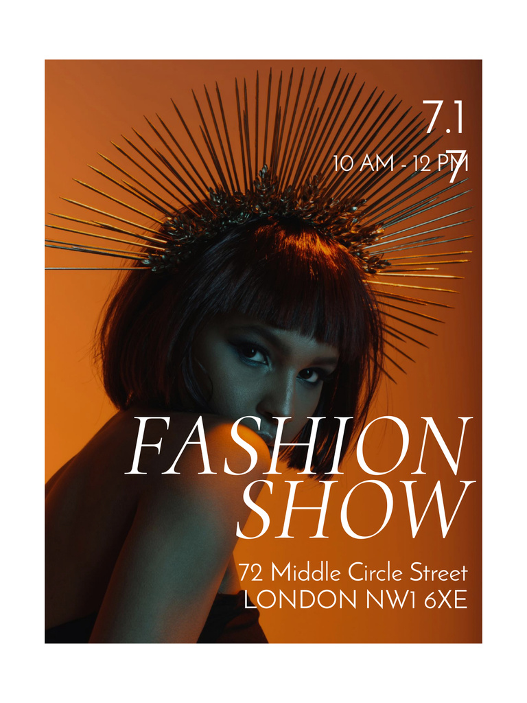 Fashion Show Advertisement with Stylish Woman Poster USデザインテンプレート