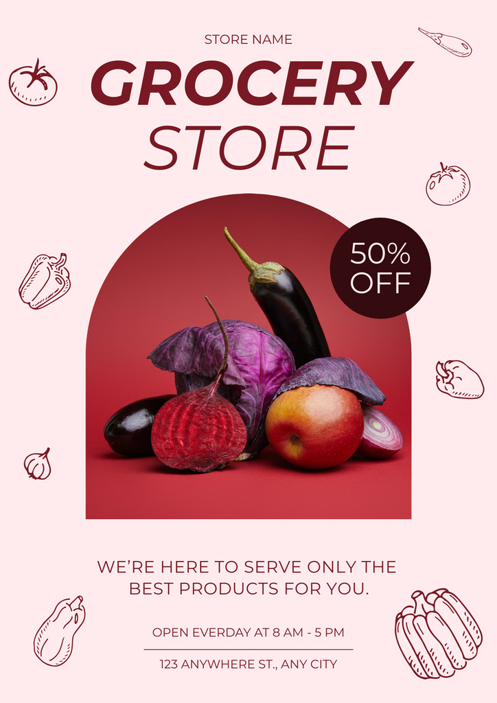 Colorful Veggies With Discount And Illustration Posterデザインテンプレート