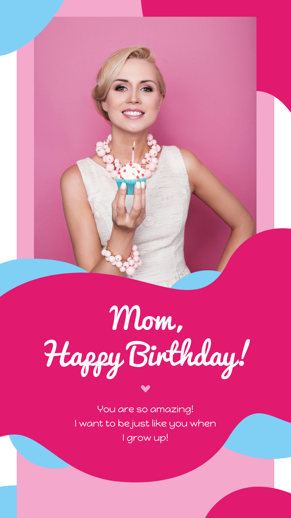 Woman holding Birthday Cupcake Instagram Story Modelo de Design