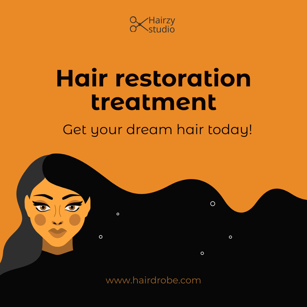 Designvorlage Hair Treatment Offer with Illustration of Brunette für Instagram