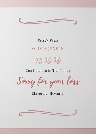 Words of Condolence on Light Pink Postcard 5x7in Vertical Design Template