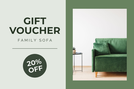 Plantilla de diseño de Cómodo sofá verde con descuento Gift Certificate 