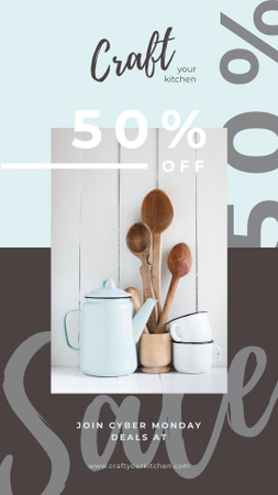 Cyber Monday Sale Kitchen utensils on table Instagram Story Design Template