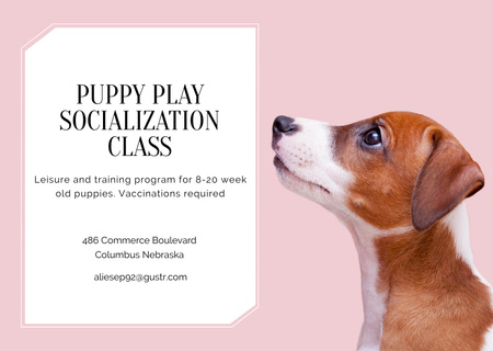 Puppy Socialization Class Ad with Cute Dog Flyer A6 Horizontal Design Template