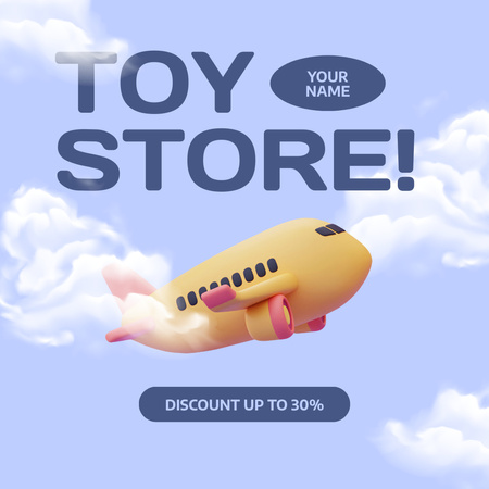 Desconto em brinquedos com lindos brinquedos de avião amarelo Instagram Modelo de Design