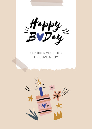 Birthday Greeting With Cake And Wish Postcard 5x7in Vertical Design Template