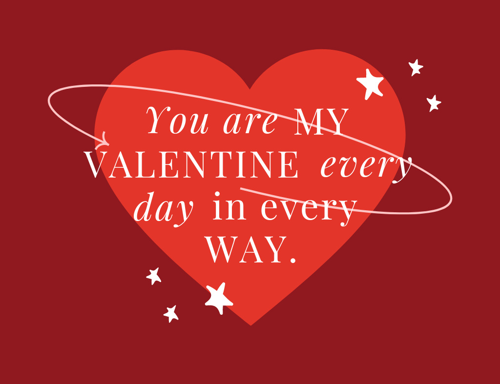 Inspirational Valentine's Day Greeting With Heart And Stars In Red Thank You Card 5.5x4in Horizontal Design Template