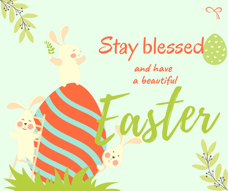 Cute Easter Holiday Greeting Facebook Design Template