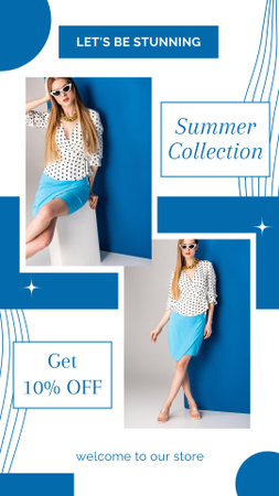 Coleção de verão de roupas em azul Instagram Story Modelo de Design
