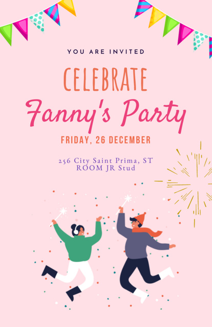 Plantilla de diseño de Announcement of Winter Party on Pink With Couple Dancing Invitation 5.5x8.5in 