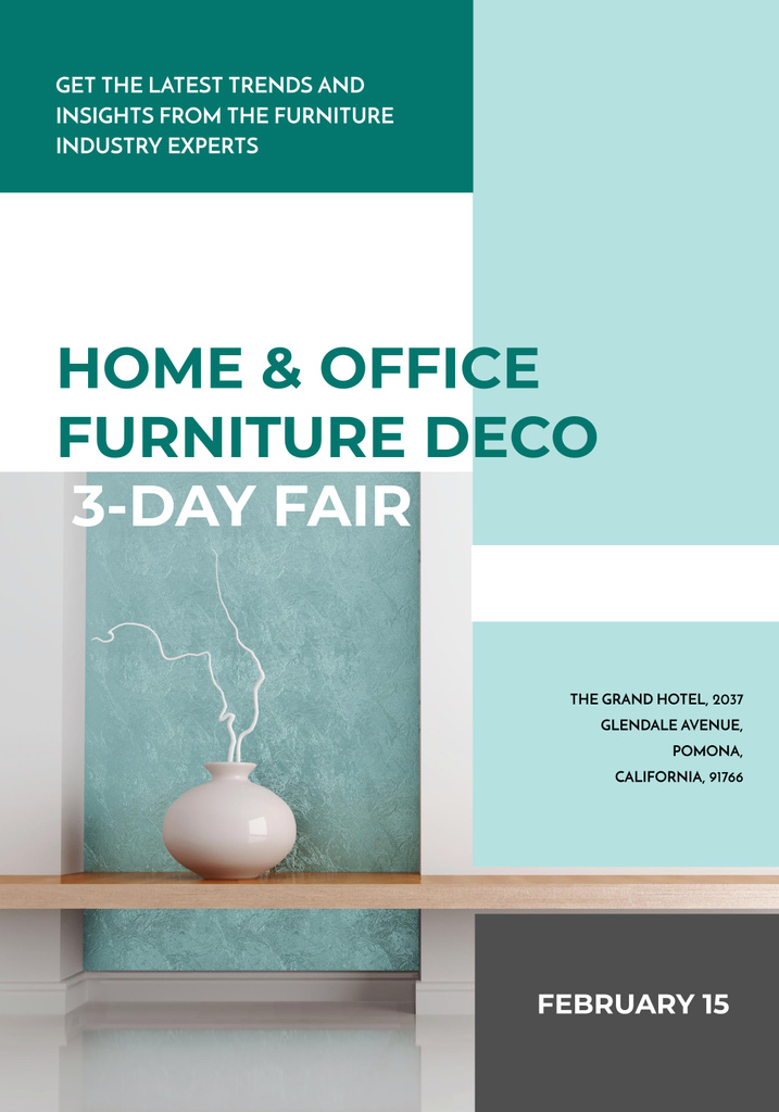 Furniture Fair Announcement with White Vase in Green Poster 28x40in Modelo de Design