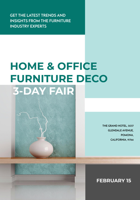 Szablon projektu Furniture Fair Announcement with White Vase in Green Poster 28x40in