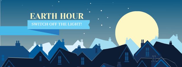 Earth Hour Announcement with Moon over Village Facebook cover tervezősablon