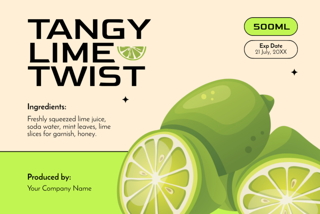 Yummy Drink With Lime And Honey Label Design Template