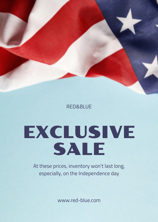 Plantilla de diseño de USA Independence Day Sale Announcement With Flag Postcard A6 Vertical 