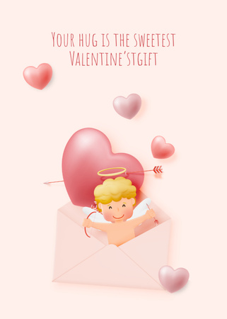 Ontwerpsjabloon van Postcard 5x7in Vertical van Valentine's Phrase with Cute Cupid and Pink Hearts