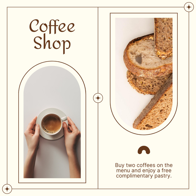 Ontwerpsjabloon van Instagram AD van Complimentary Pastry Promo For Two Coffees Offer