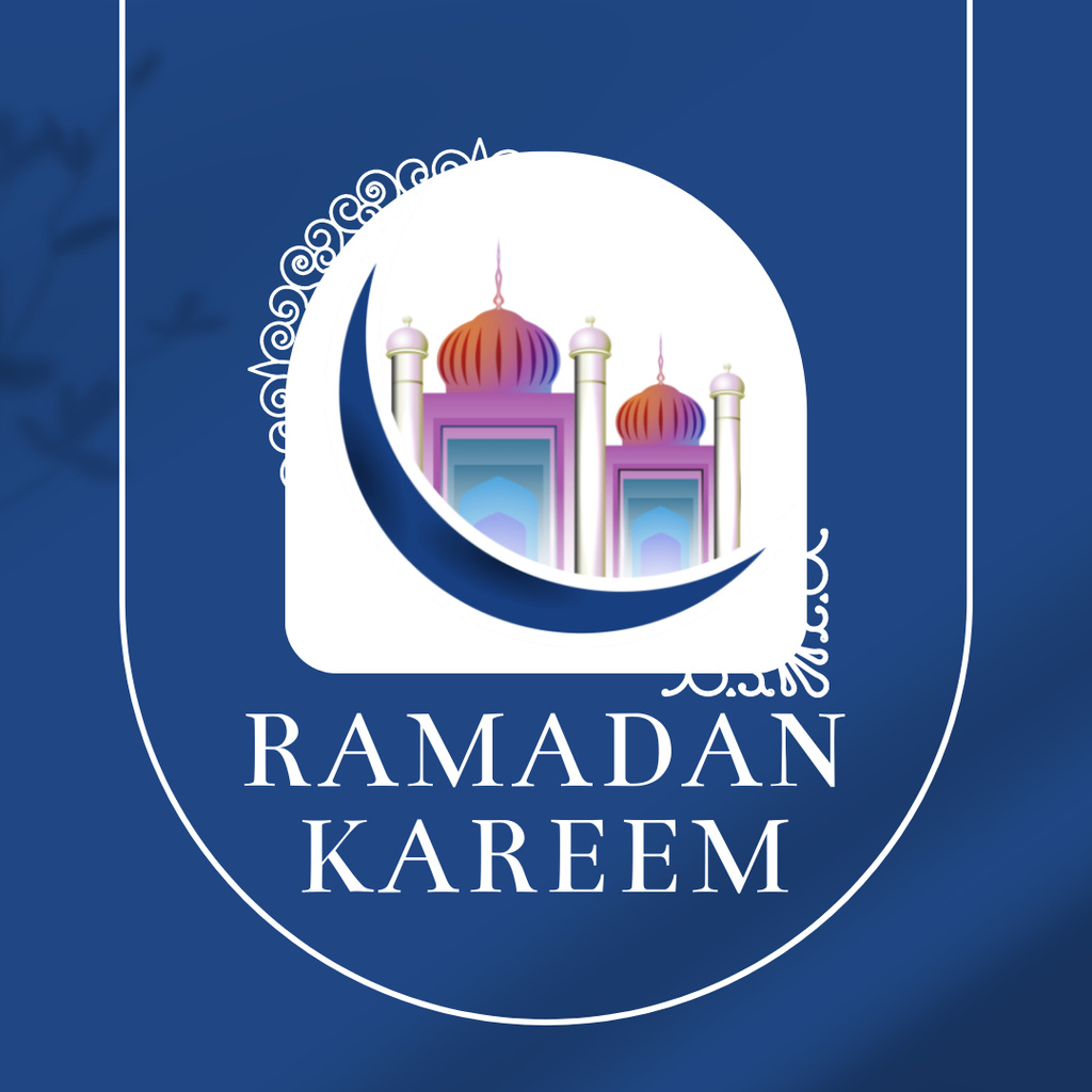 Plantilla de diseño de Ramadan Greeting with Mosque on Blue Instagram 