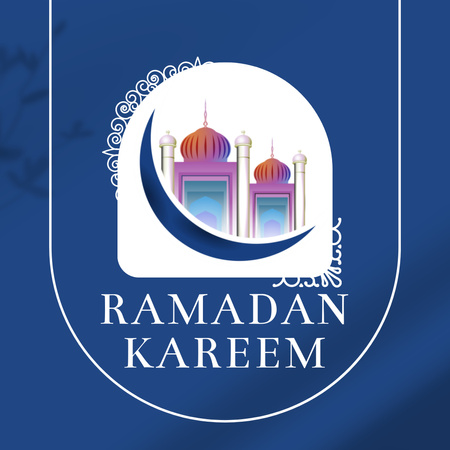 Ramadan Greeting with Mosque on Blue Instagram Design Template