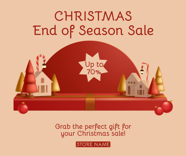 Christmas Seasonal Sale Homes and Candy Cane Lighters Facebookデザインテンプレート