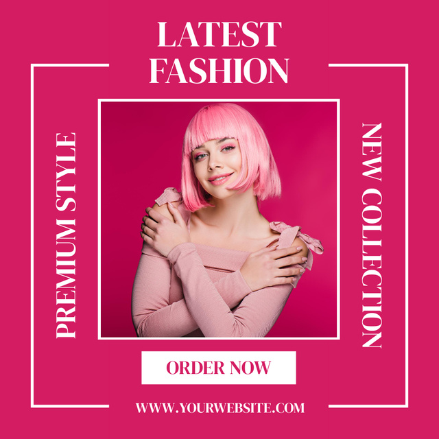Woman in Pink Dress for Latest Fashion Collection Announcement Instagram tervezősablon