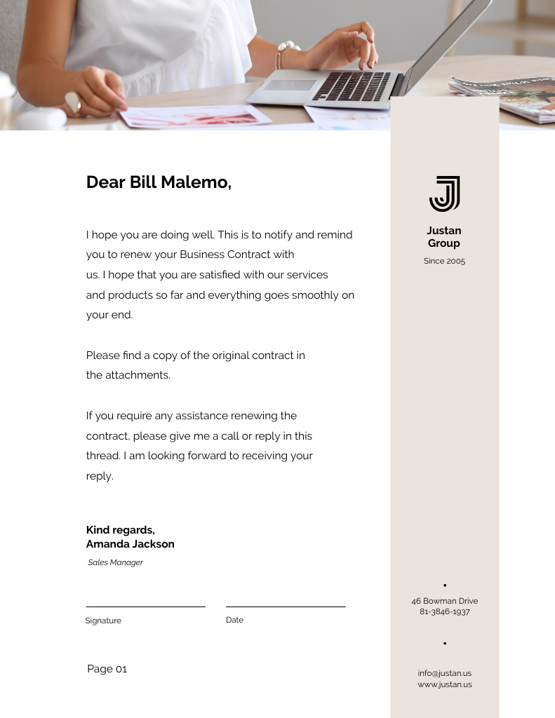 Renewed Business Contract Confirmation Letterhead 8.5x11in Design Template