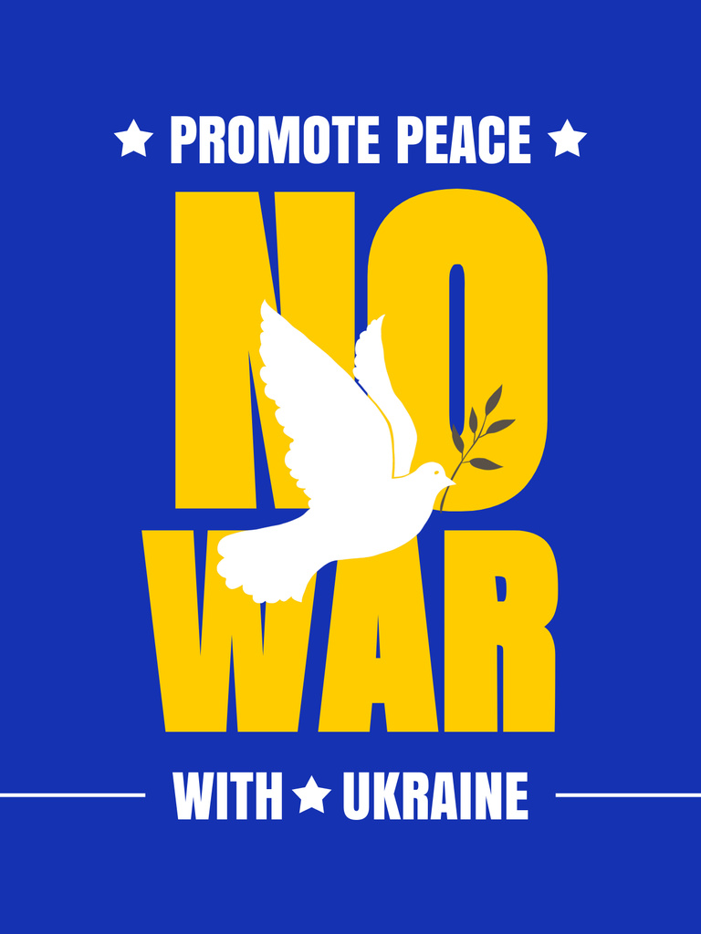 Pigeon with Phrase No to War in Ukraine Poster US Design Template
