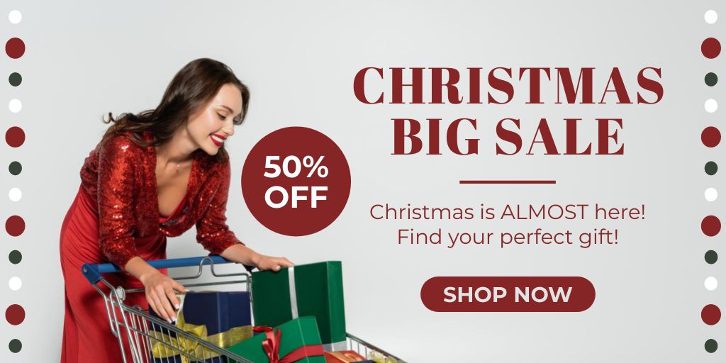 Woman at Christmas Big Sale Twitterデザインテンプレート
