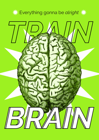 Funny Inspiration with Brain Illustration Poster Šablona návrhu