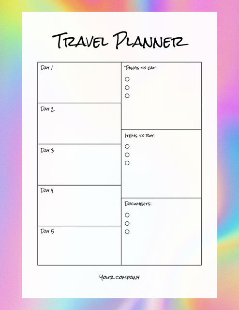 Designvorlage Daily Travel Planner with Bright Border für Notepad 8.5x11in