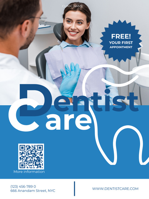 Plantilla de diseño de Offer of Dental Care Services with Friendly Doctor Poster US 