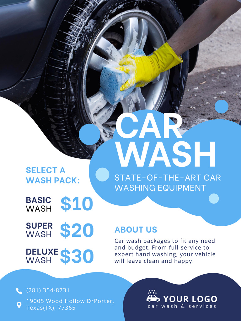 Car Wash Services with Wheel Poster US Modelo de Design