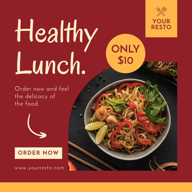 Healthy Lunch Offer with Noodles Instagram Design Template