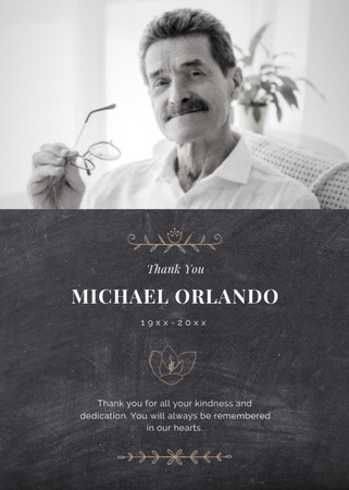 Deepest Condolence Messages on Death of Mustachioed Man Postcard 5x7in Vertical Design Template