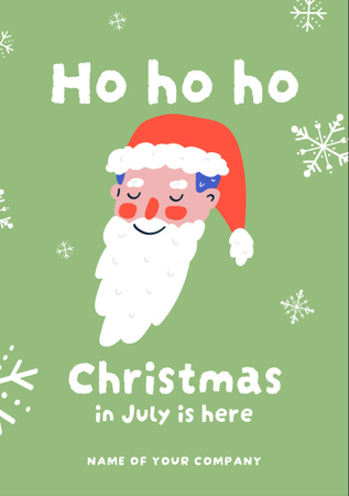 Celebrating Christmas in July with Cute Santa in Green Flyer A7 Modelo de Design