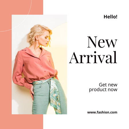 Stylish Blonde posing in Pink Blouse Instagram Design Template
