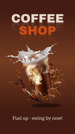 Modèle de visuel Promotion de café avec éclaboussures de boissons glacées et slogan - Instagram Story