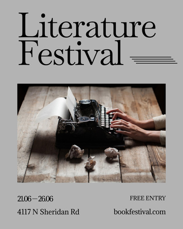 Literary Festival Announcement with Writer at Typewriter Poster 16x20in Design Template