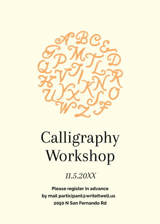 Calligraphy Workshop Announcement Letters on White Flayer Design Template