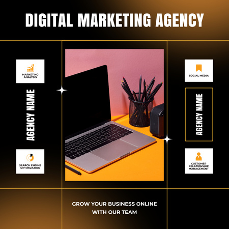 Ügyfélközpontú digitális marketing ügynökségi szolgáltatások promóciója Instagram AD tervezősablon